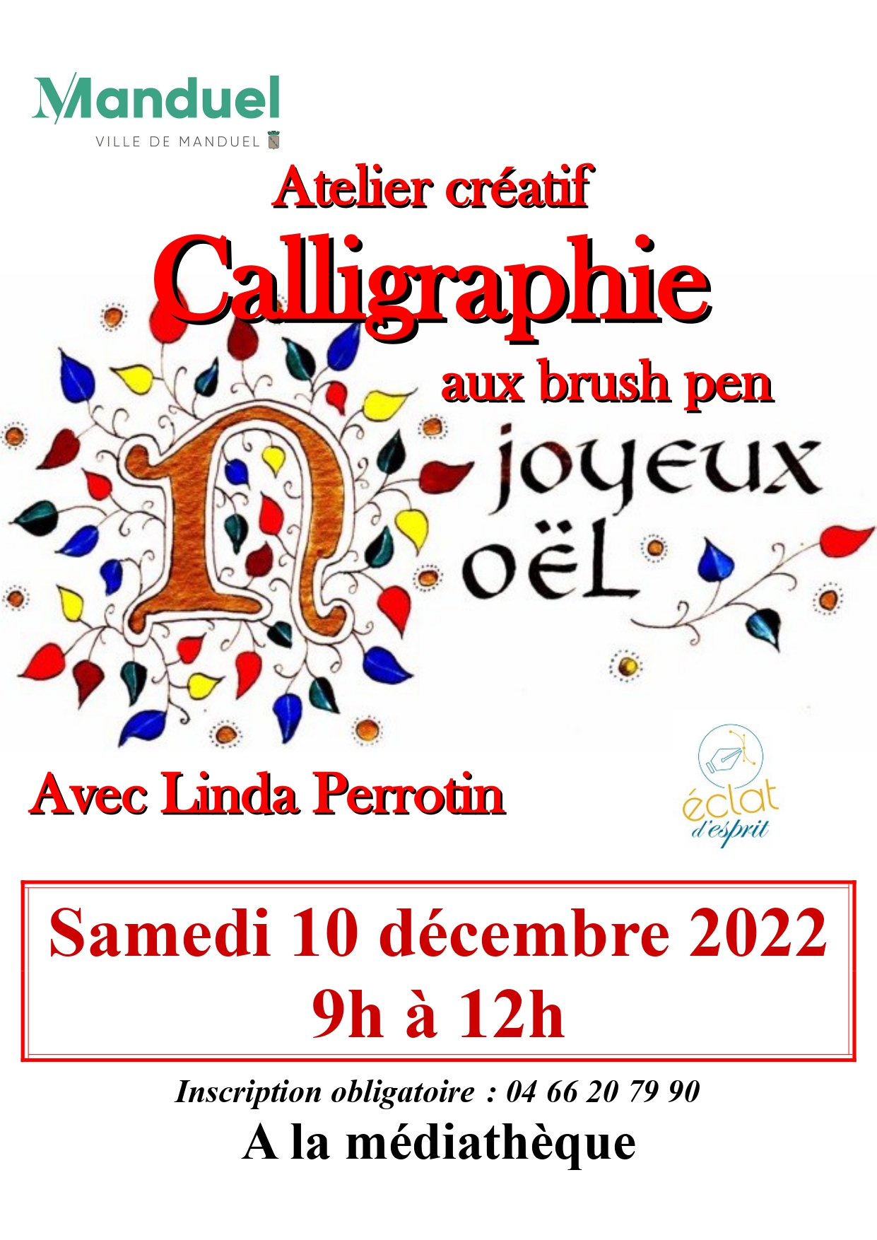 atelier Calligraphie Noël 10 décembre 2022